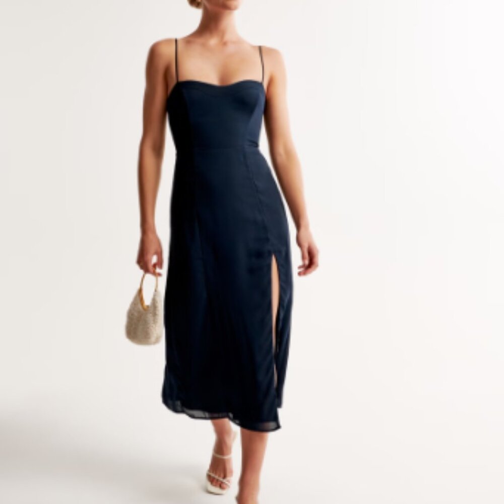 NWT Abercrombie & Fitch Camille Midi Dress in Navy